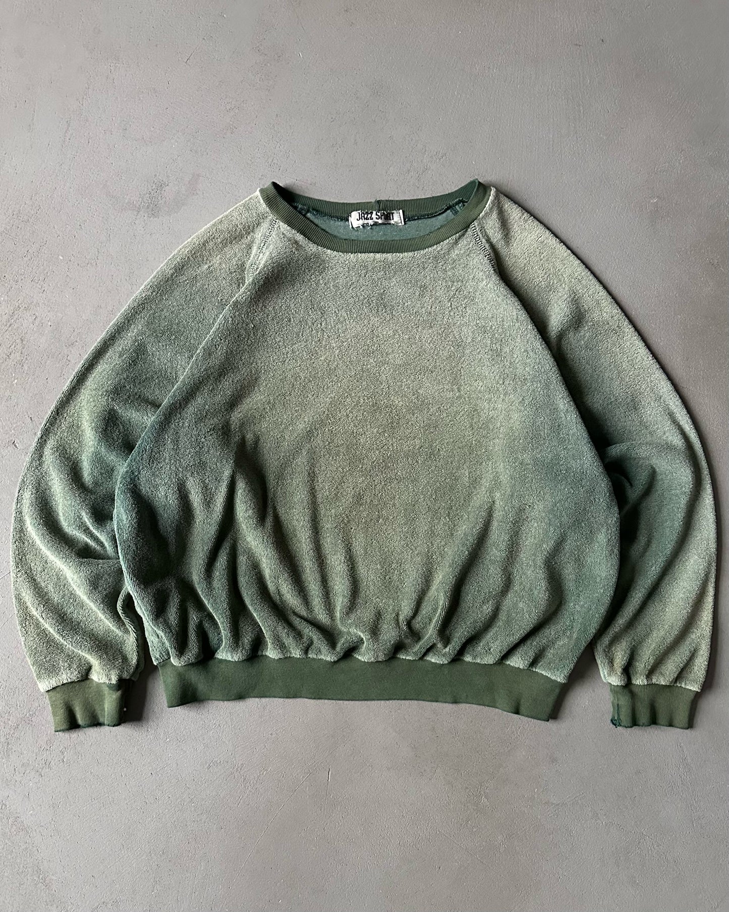 1980s - Distressed Green Terry Cloth Crewneck - XS