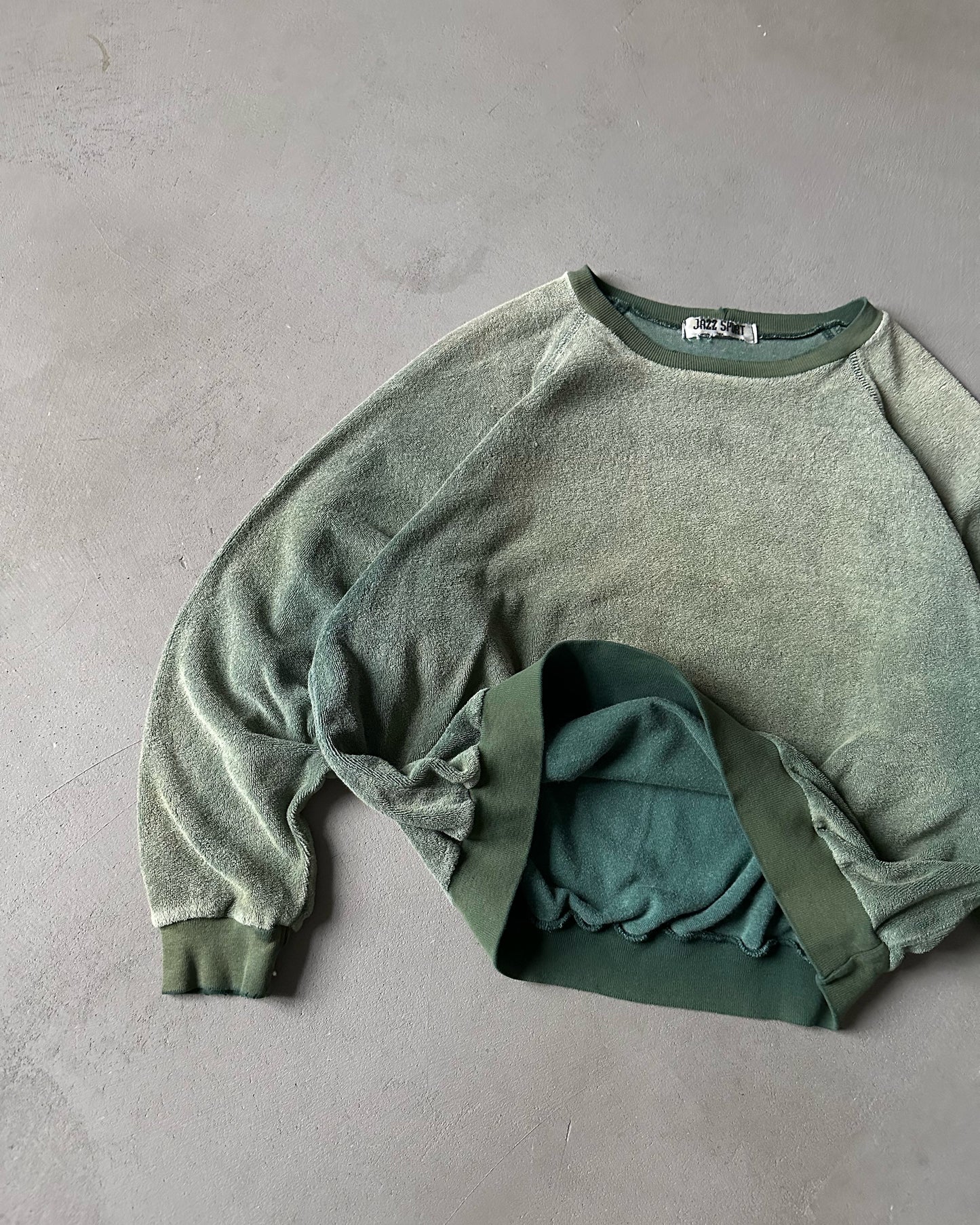 1980s - Distressed Green Terry Cloth Crewneck - XS