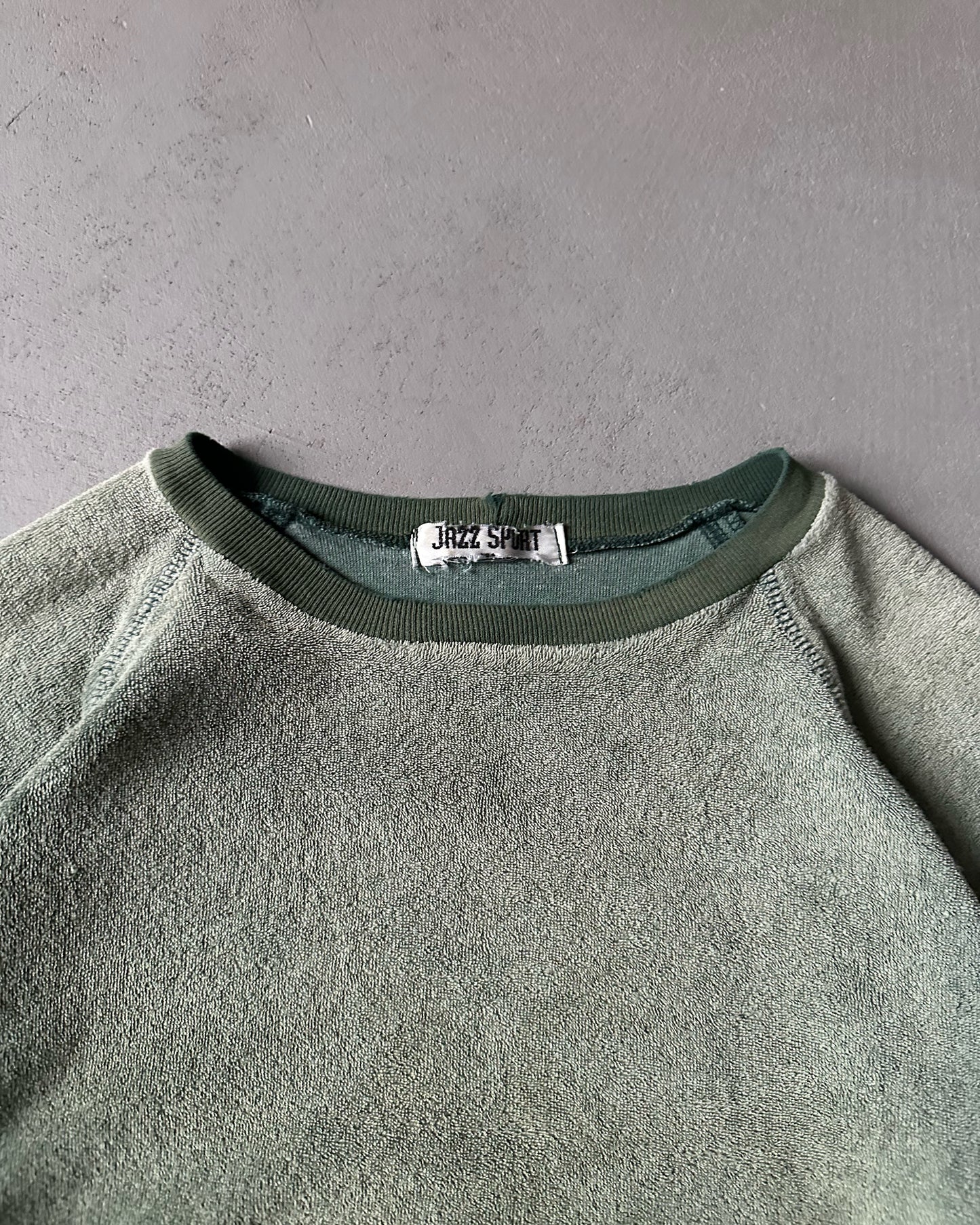 1980s - Distressed Green Terry Cloth Crewneck - XS