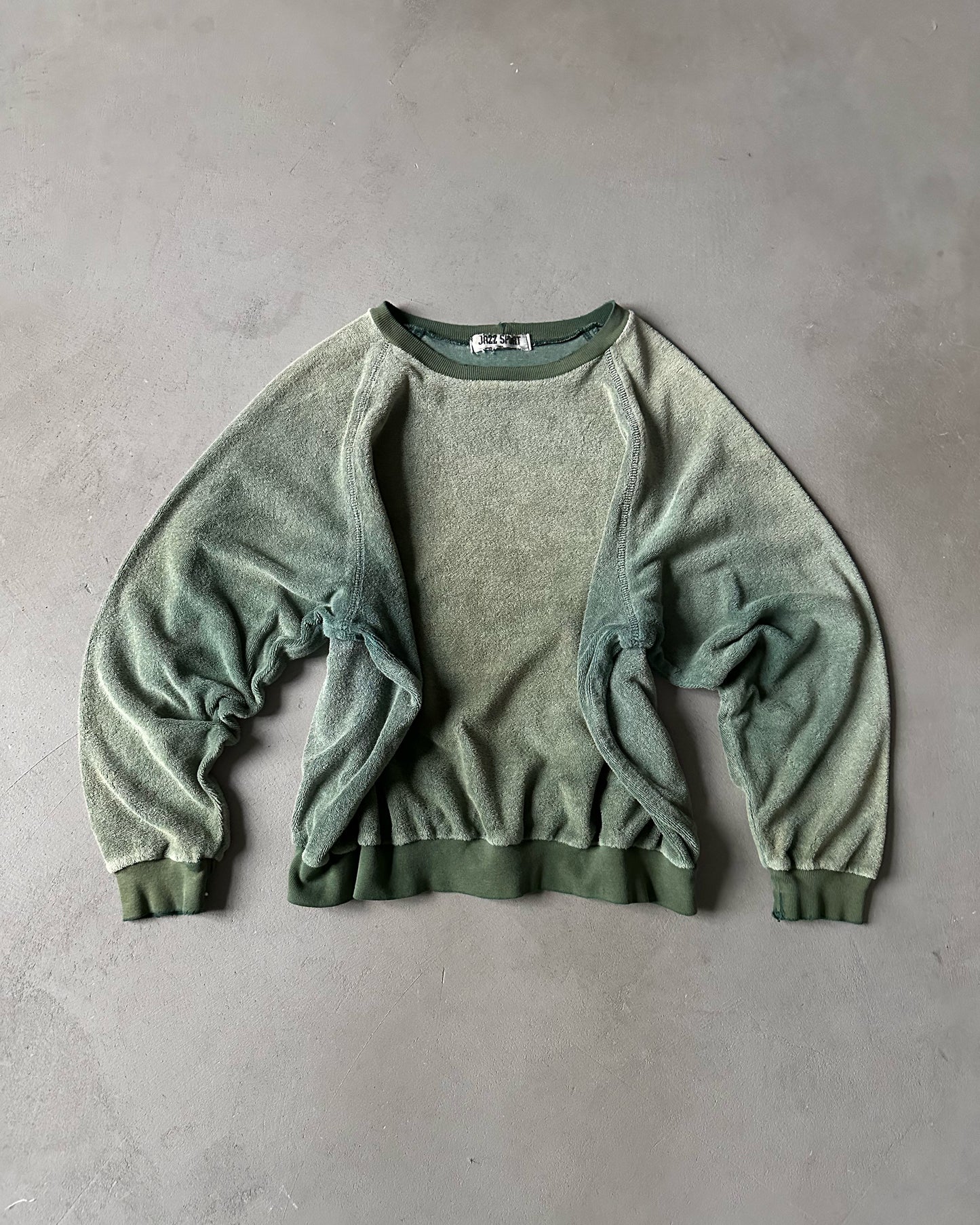 1980s - Distressed Green Terry Cloth Crewneck - XS