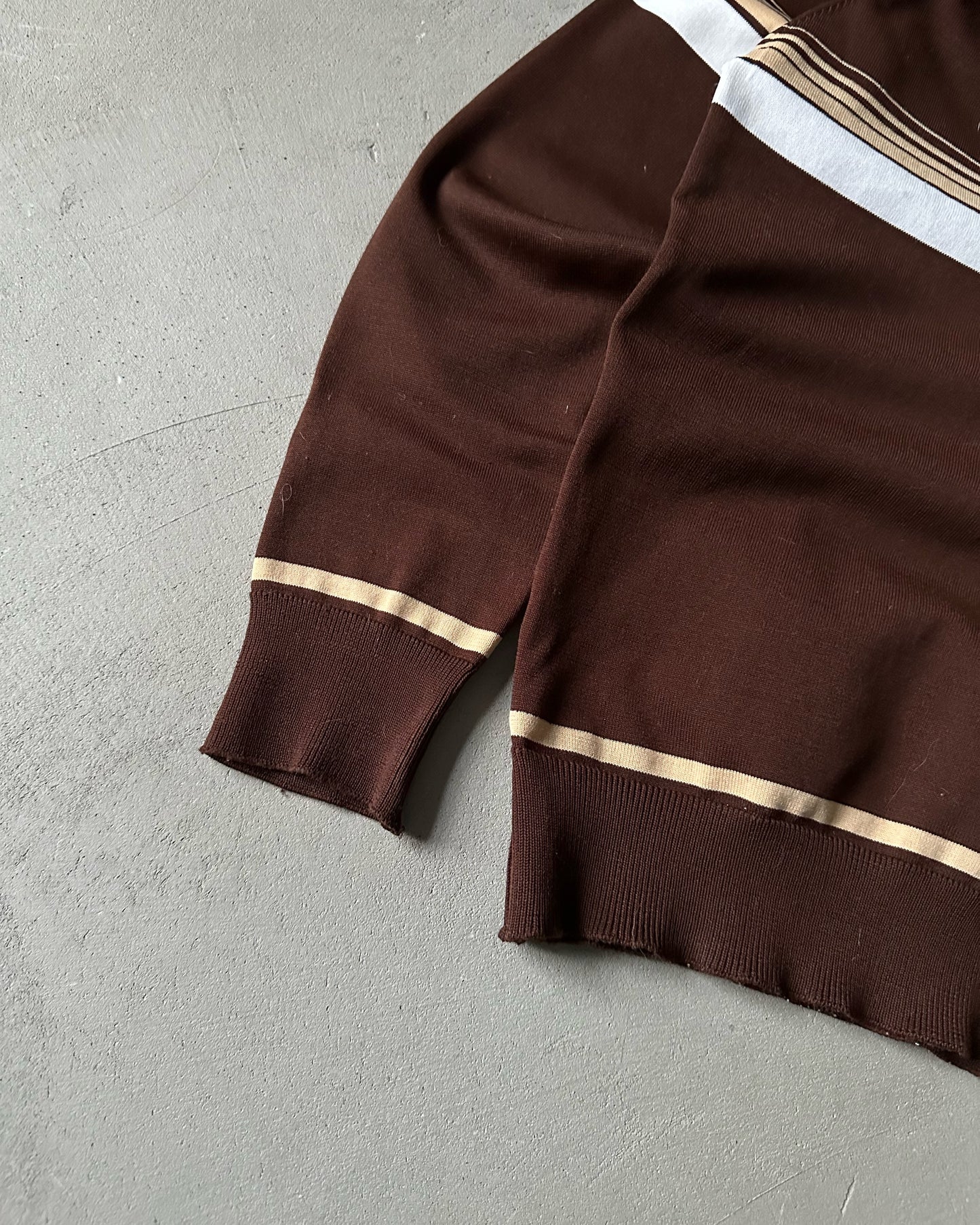 1970s - Brown/Beige Longsleeve Polo - S