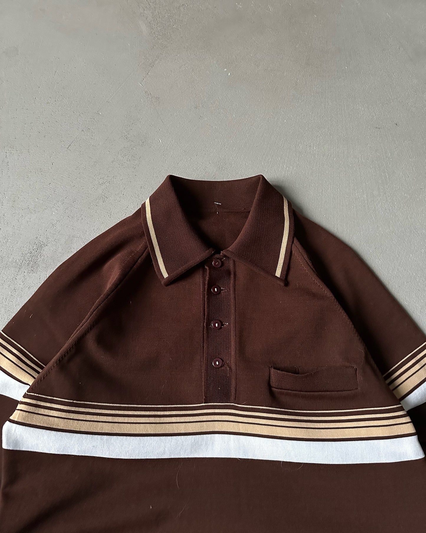 1970s - Brown/Beige Longsleeve Polo - S