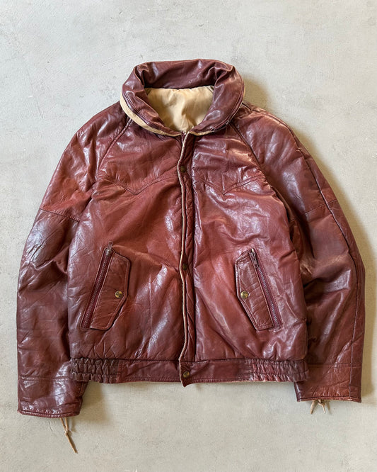 1980s - Burgundy Reversible Leather Jacket - S/M