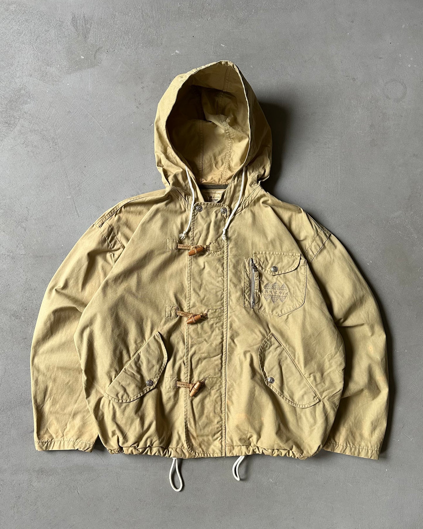 Années 90 - Veste à capuche kaki avec brandebourgs - T.M.