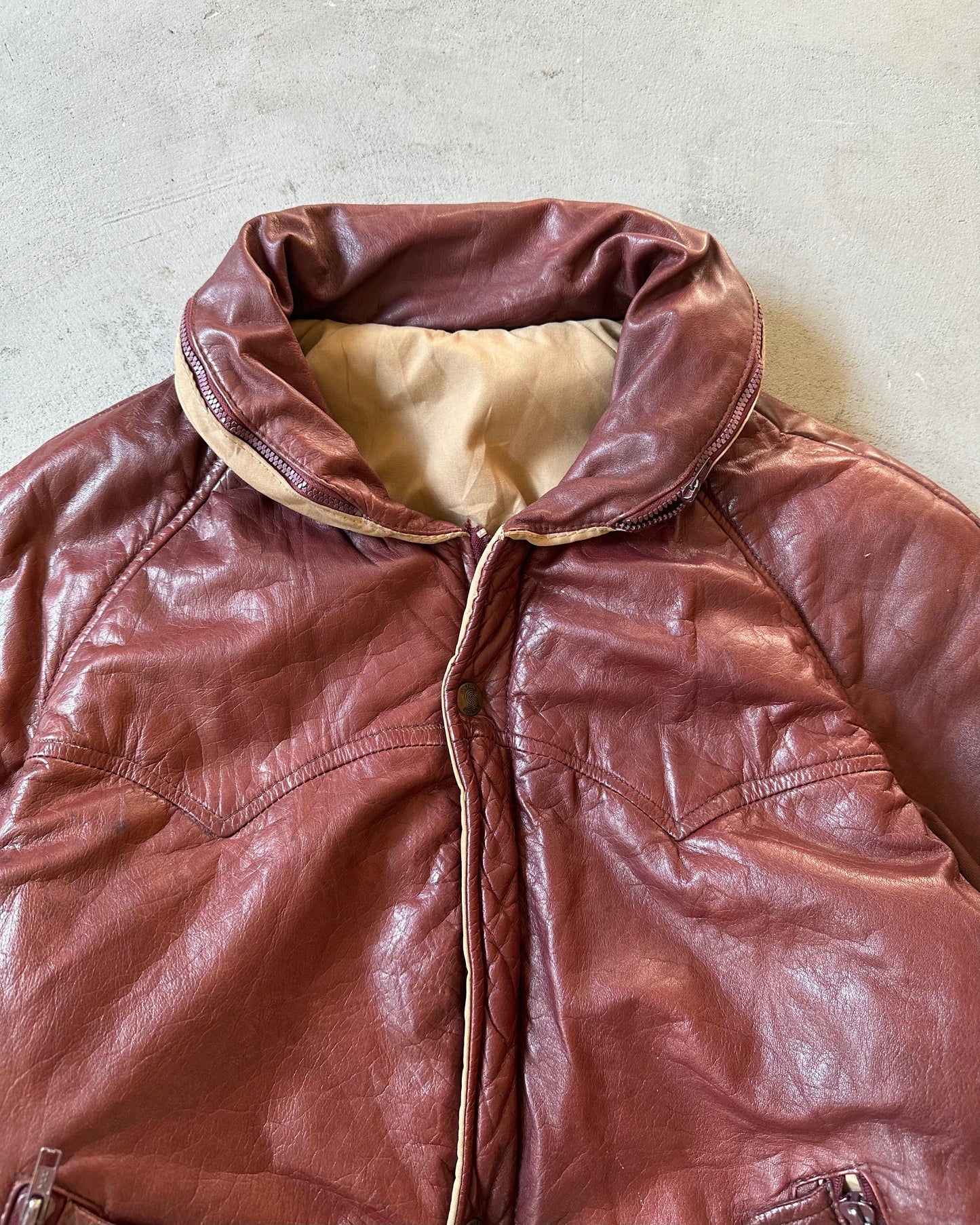 1980s - Burgundy Reversible Leather Jacket - S/M