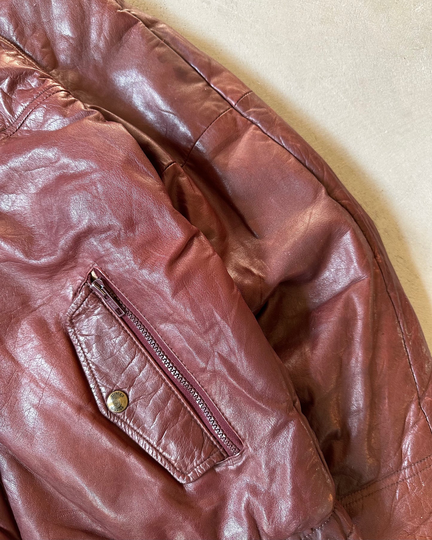 1980s - Burgundy Reversible Leather Jacket - S/M