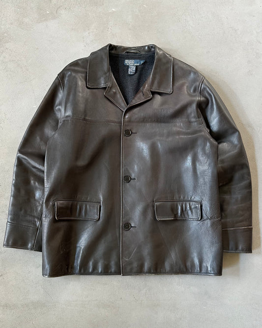 2000s - Dark Brown Polo RL Leather Coat - L