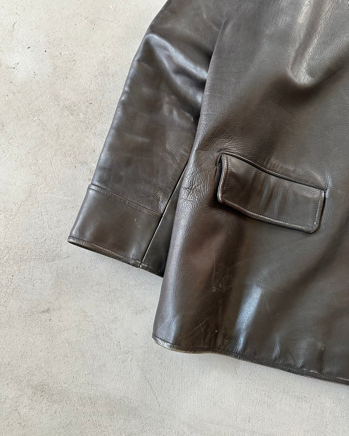2000s - Dark Brown Polo RL Leather Coat - L