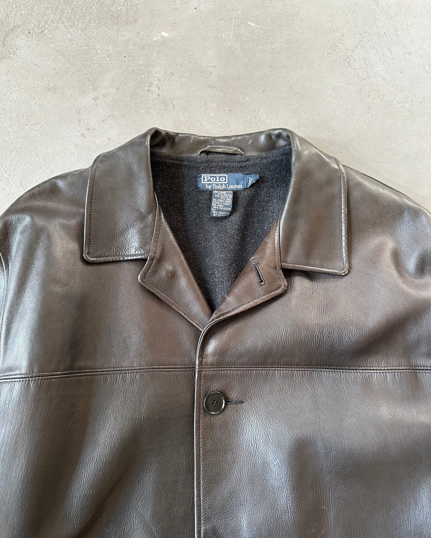 2000s - Dark Brown Polo RL Leather Coat - L