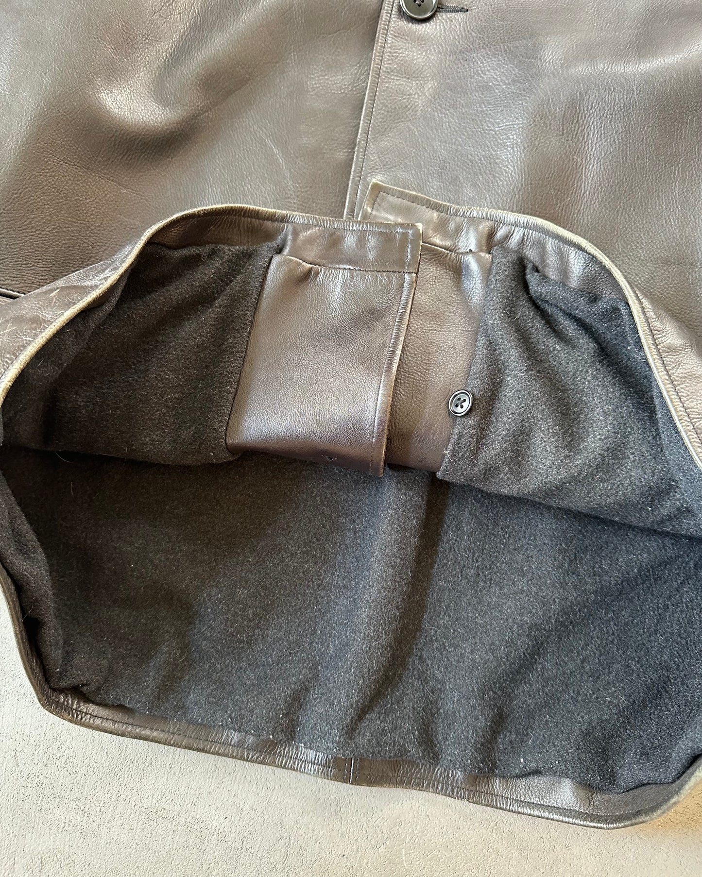 2000s - Dark Brown Polo RL Leather Coat - L
