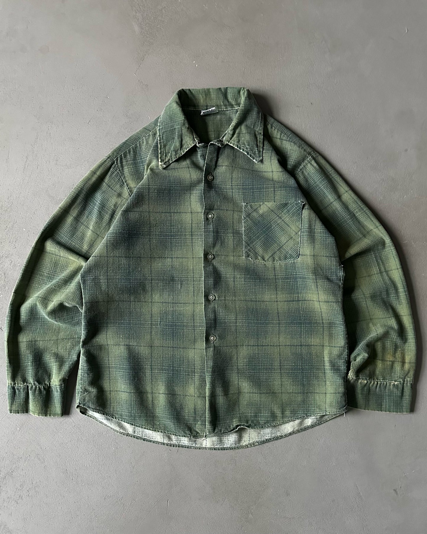 1970s - Distressed Gantry Green Plaid Flannel - S