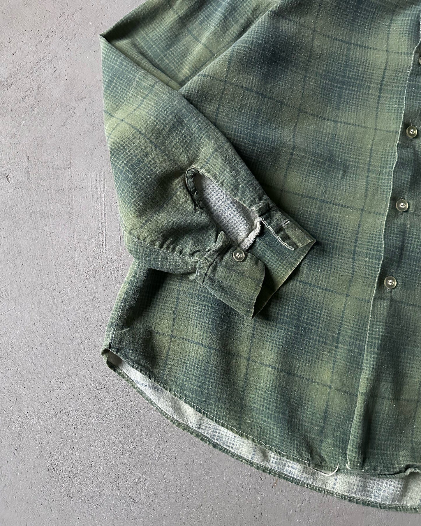 1970s - Distressed Gantry Green Plaid Flannel - S