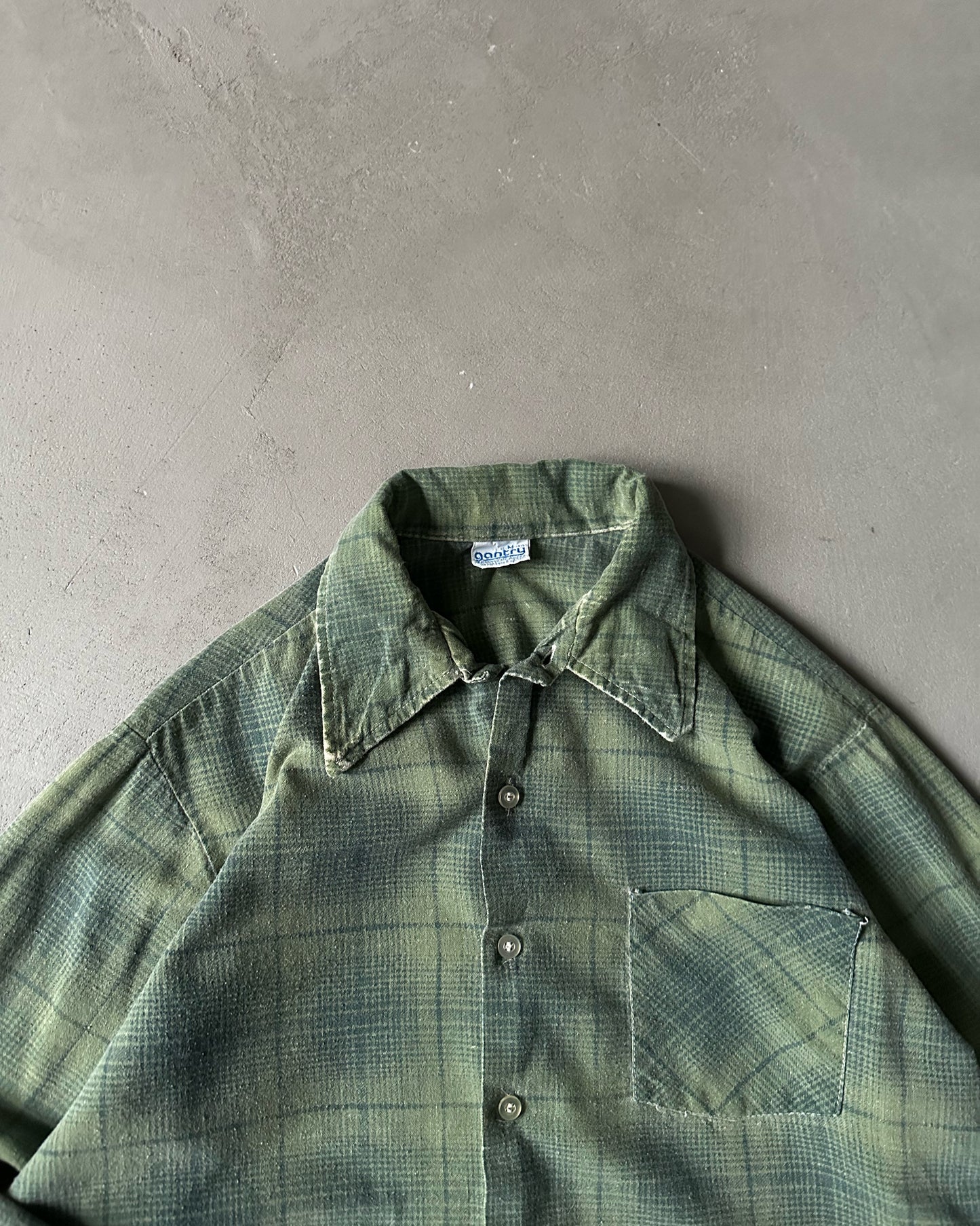 1970s - Distressed Gantry Green Plaid Flannel - S