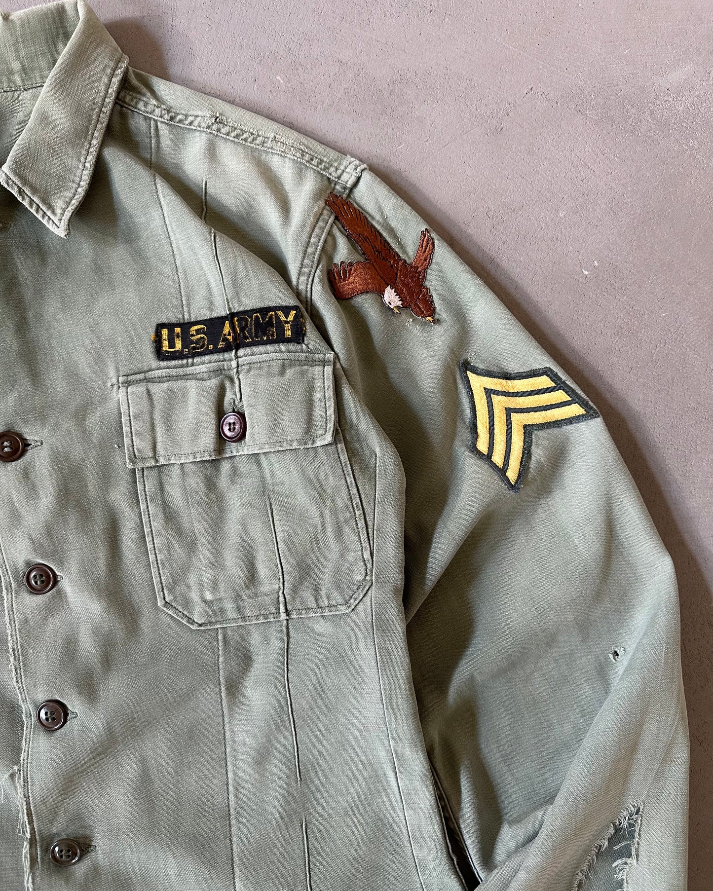 1970s - Distressed Green OG-107 Military Shirt - M