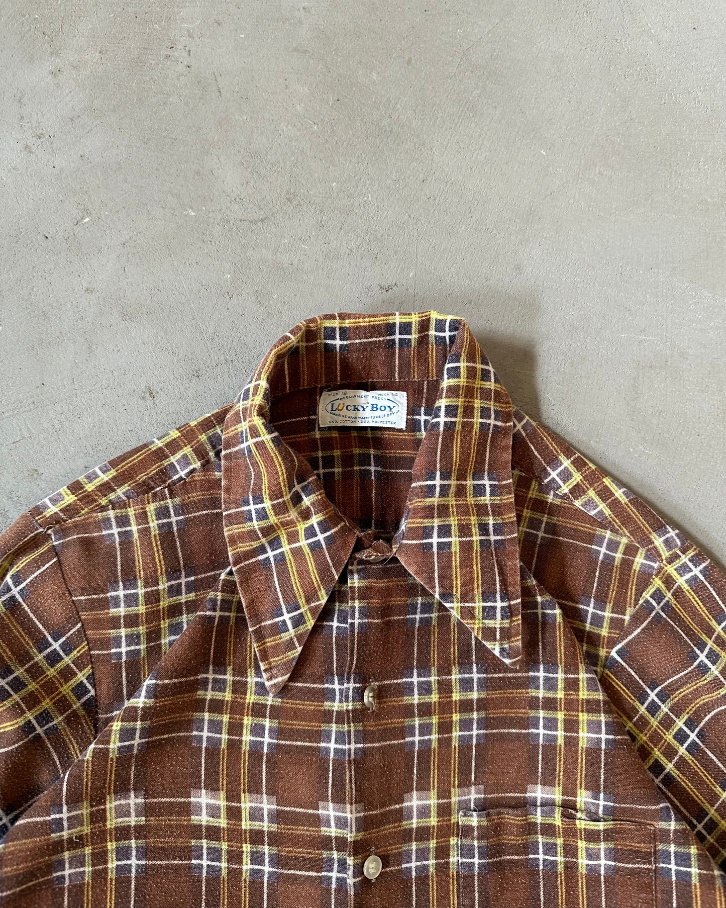 1970s - Distressed Brown/Yellow Plaid Flannel - XS