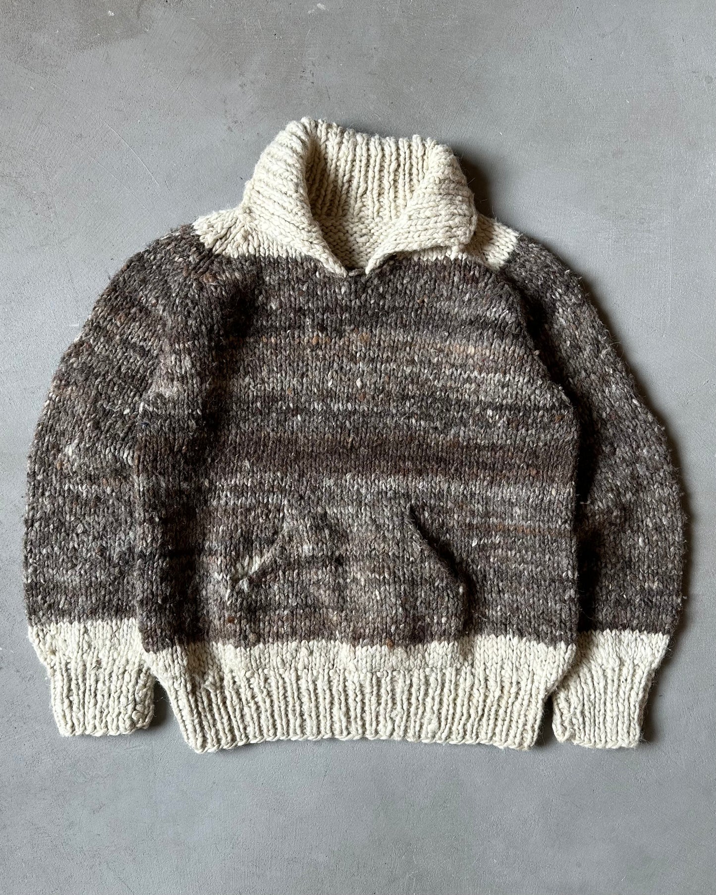 1980s - Brown/Beige Hand Knit Sweater - S