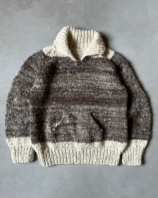 1980s - Brown/Beige Hand Knit Sweater - S