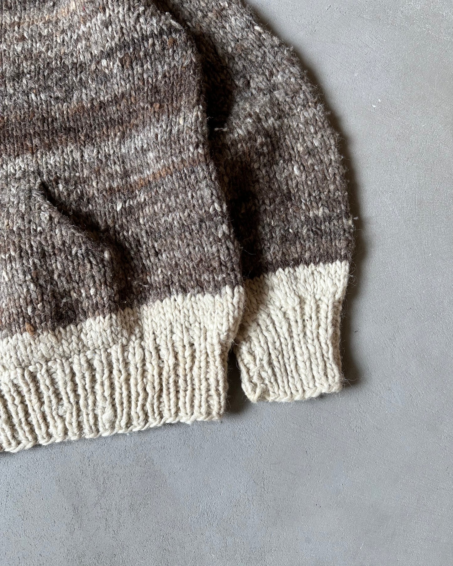 1980s - Brown/Beige Hand Knit Sweater - S