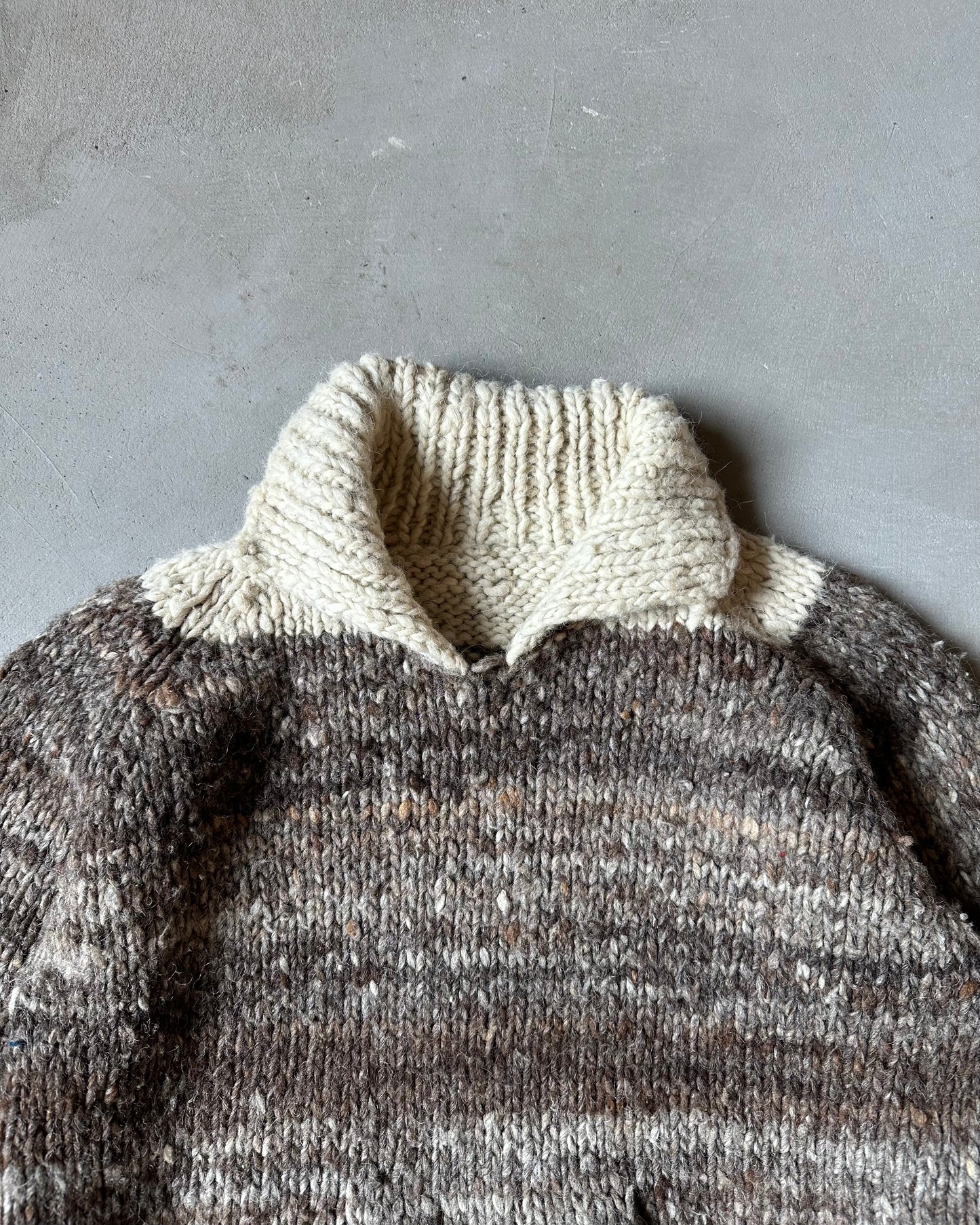 1980s - Brown/Beige Hand Knit Sweater - S