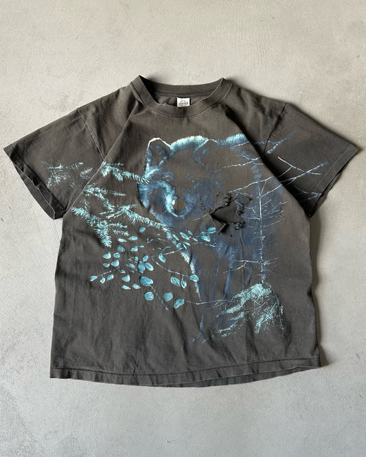 1990s - Distressed Black "Wolf" T-Shirt - M/L