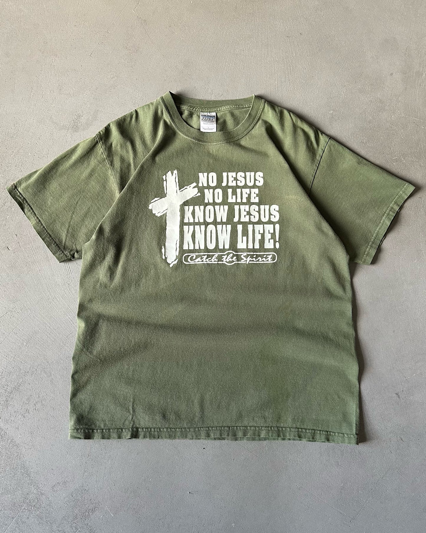 2000s - Faded Green Jesus T-Shirt - L