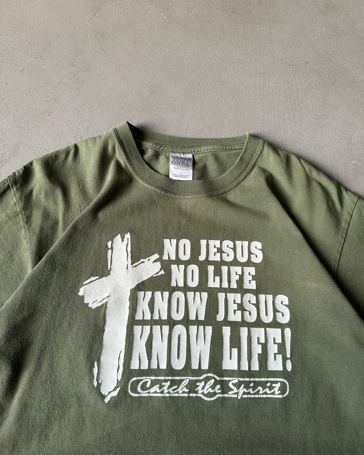 2000s - Faded Green Jesus T-Shirt - L