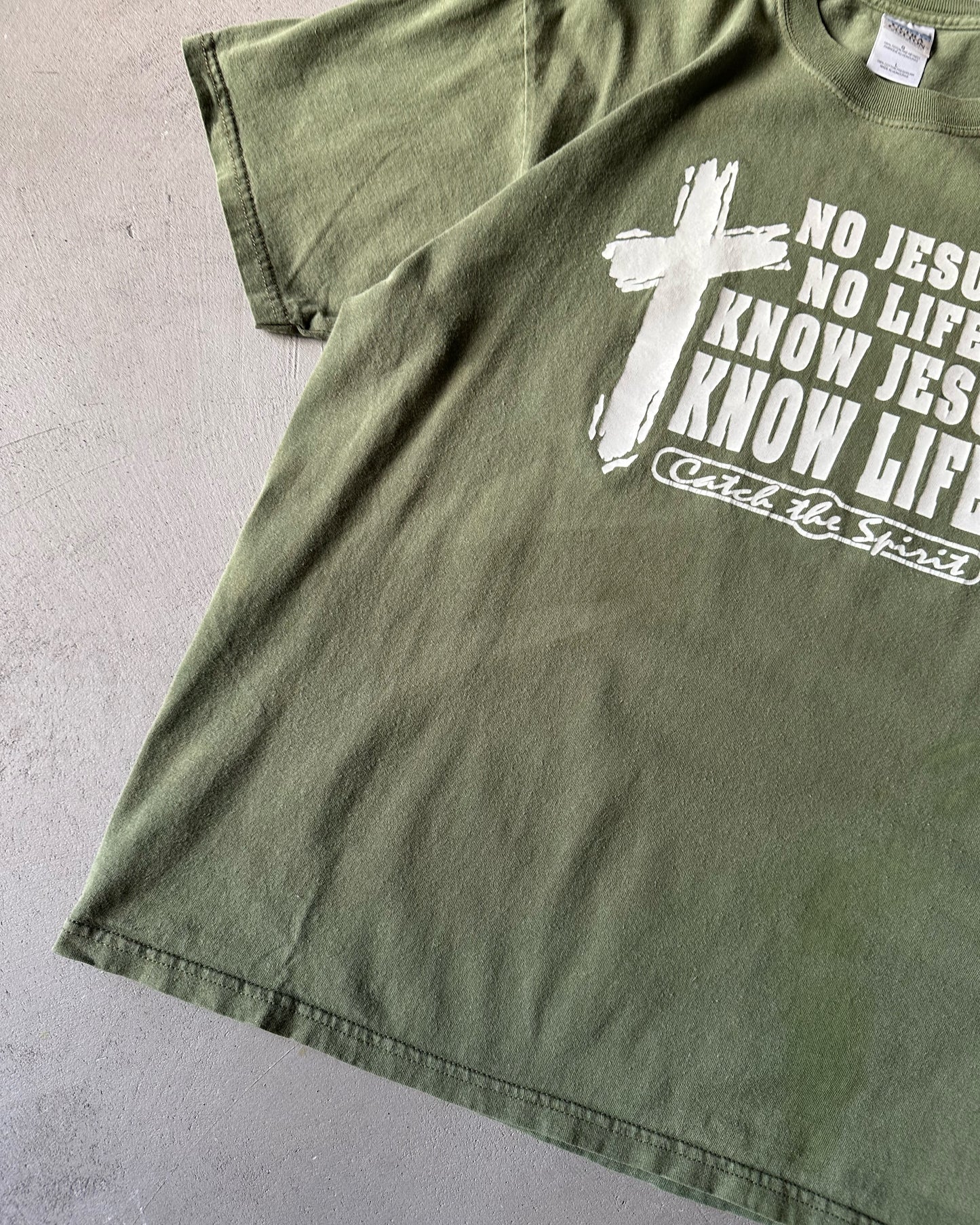 2000s - Faded Green Jesus T-Shirt - L