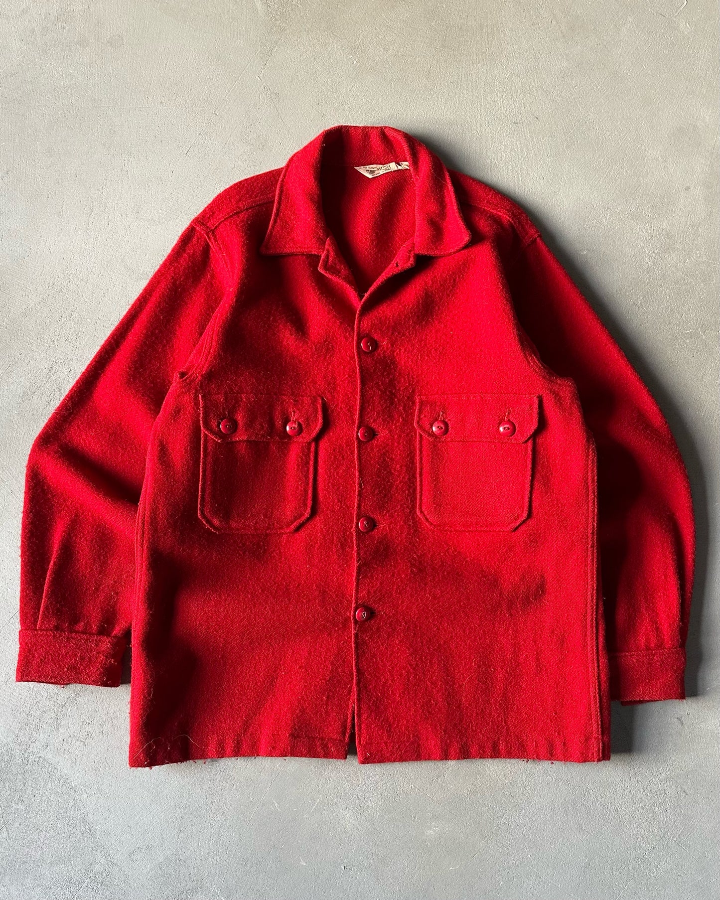 1960s - Red Boy Scouts Wool Overshirt - M/L