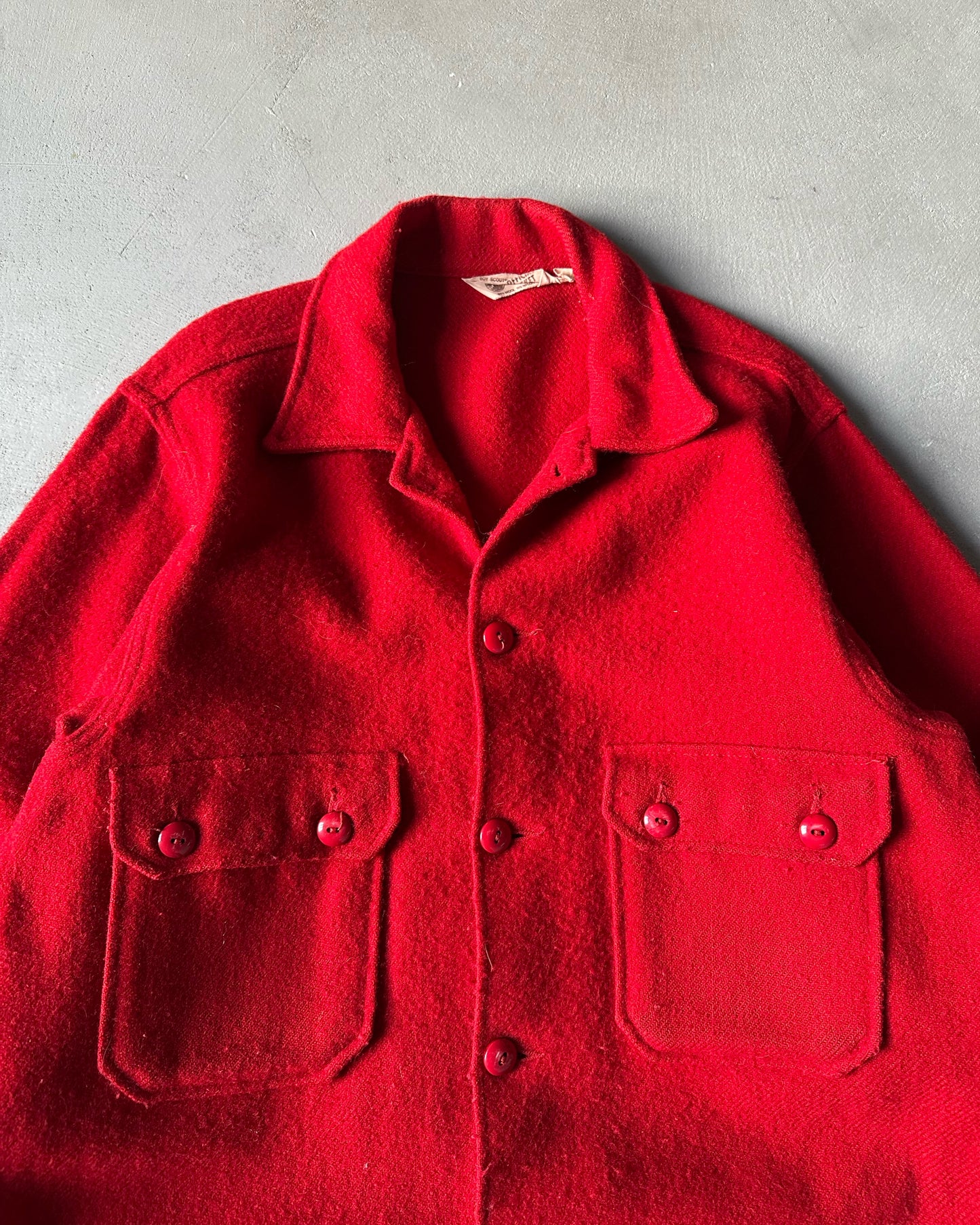 1960s - Red Boy Scouts Wool Overshirt - M/L