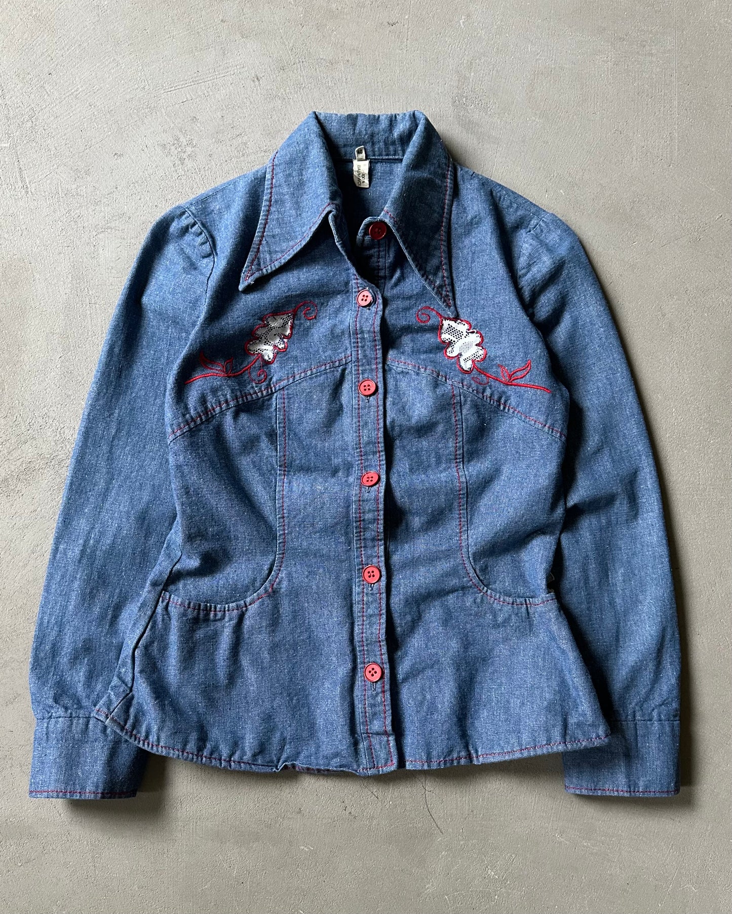 1970s - Denim Women's Western Shirt - (W)S/M