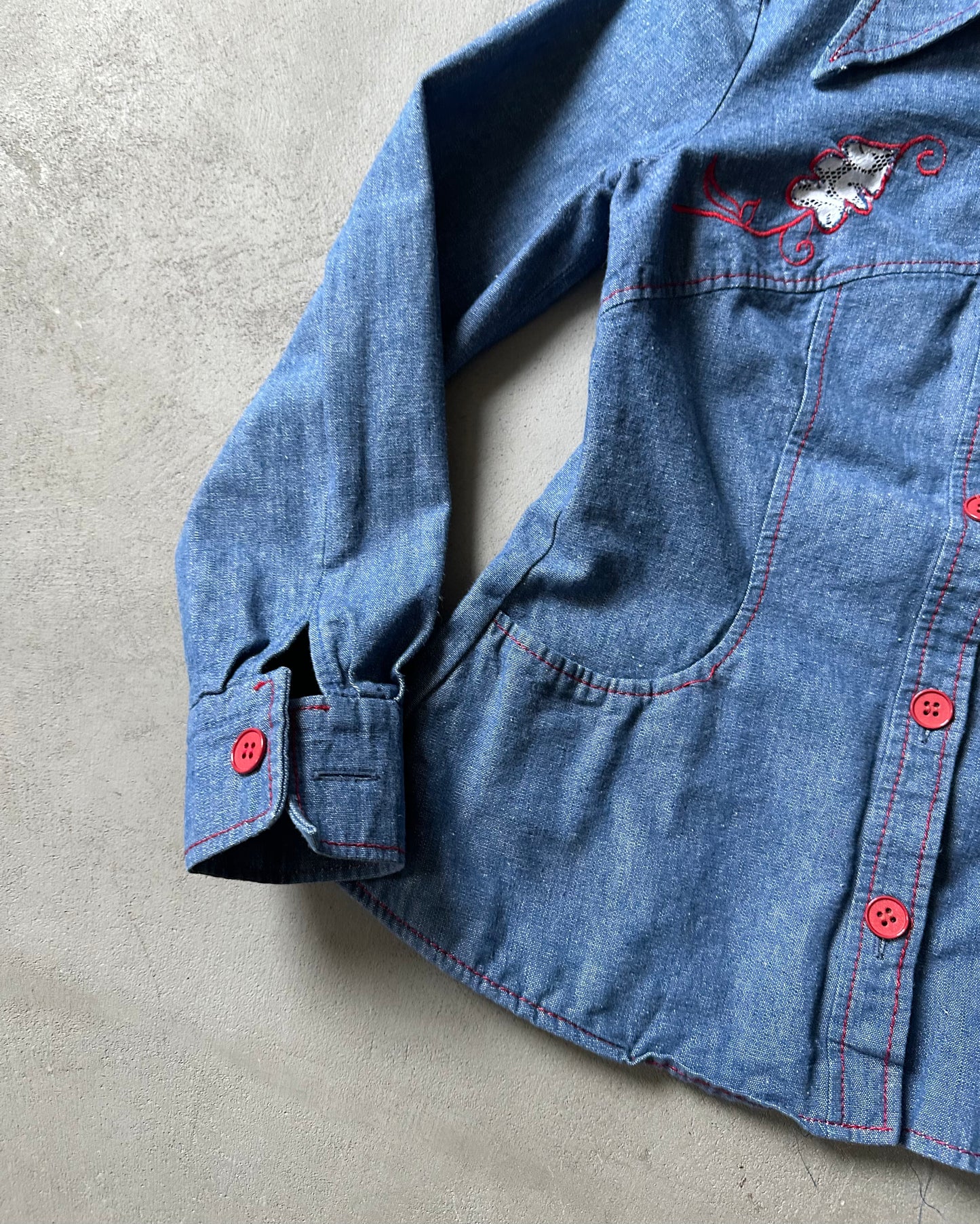 1970s - Denim Women's Western Shirt - (W)S/M