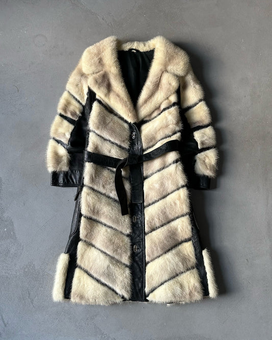 1970s - Cream/Black Women's Fur Coat - (W)XS