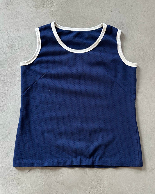 1970s - Navy/White Mesh Women's Tank Top - (W)M