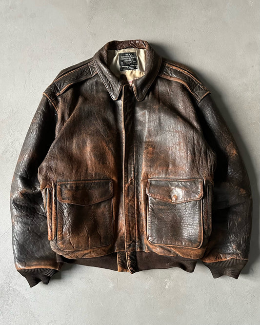 1980s - Distressed Avirex A-2 Leather Jacket - L/XL