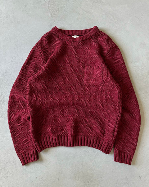 1980s - Burgundy Handknit Wool Sweater - L