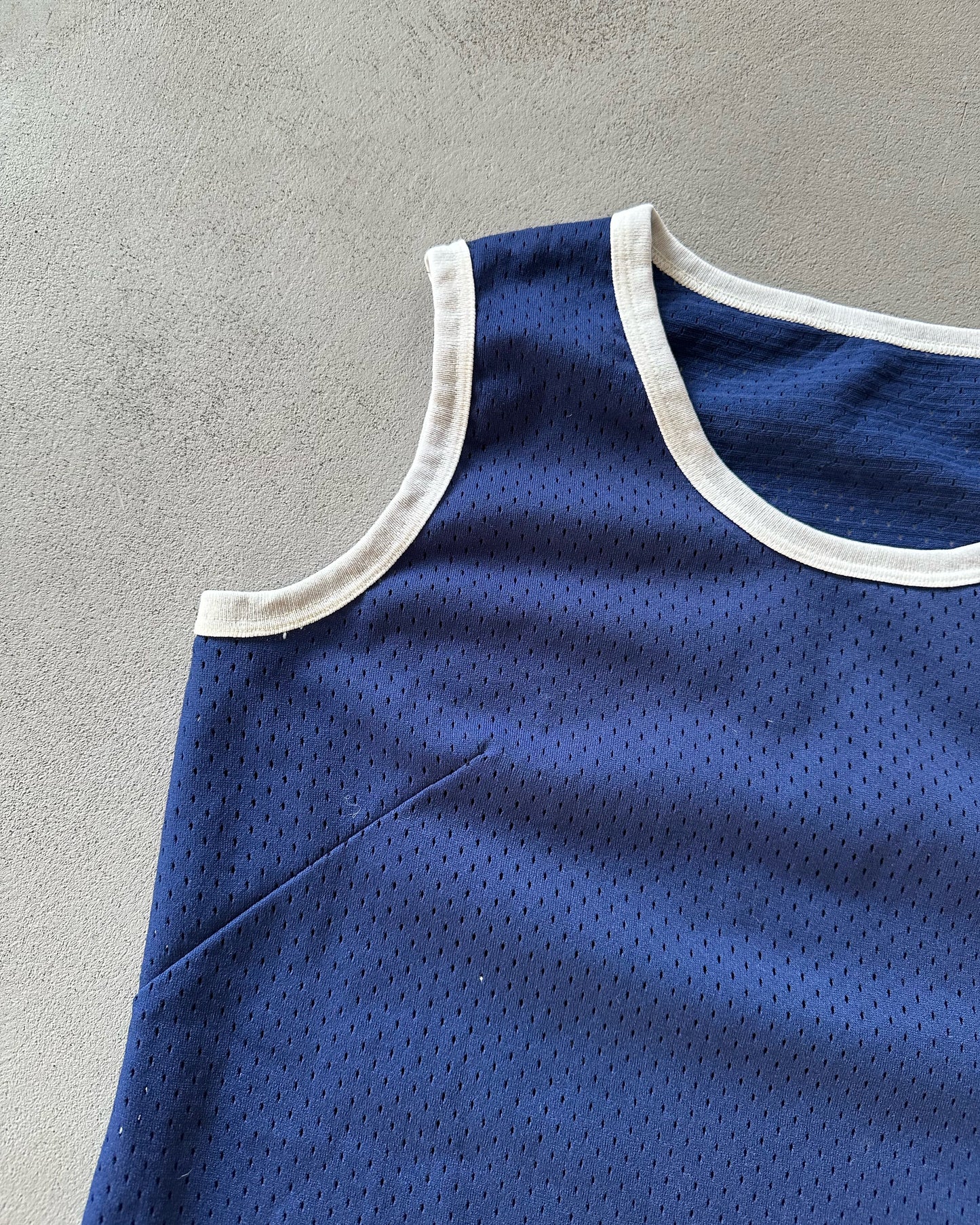 1970s - Navy/White Mesh Women's Tank Top - (W)M