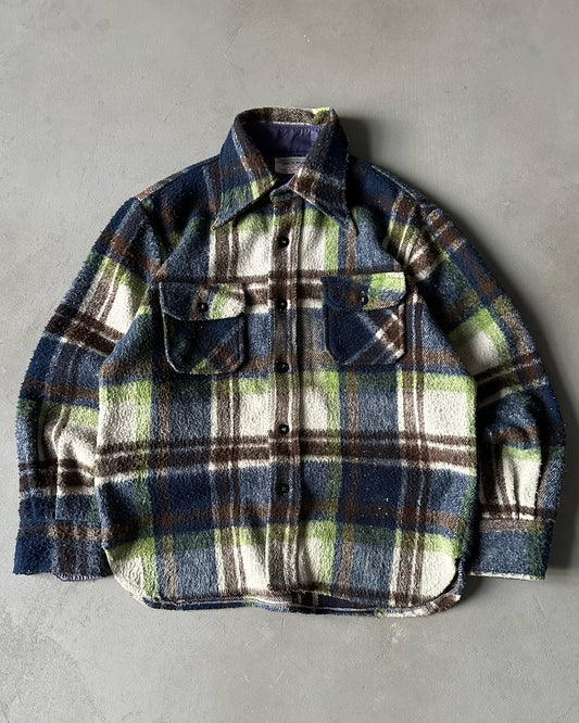 1980s - Navy/Brown Plaid Wool Shacket - S/M