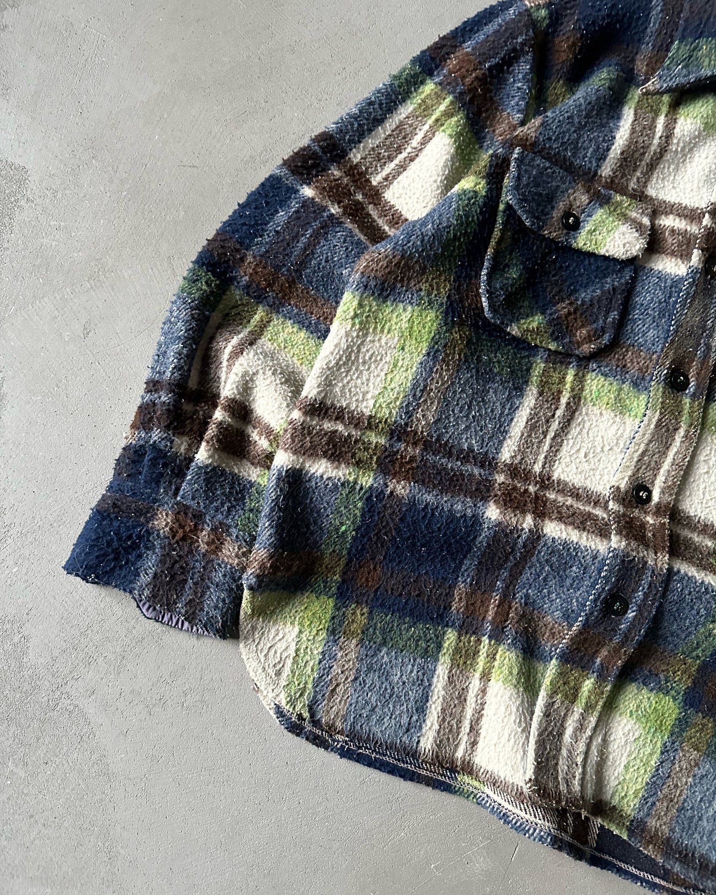 1980s - Navy/Brown Plaid Wool Shacket - S/M