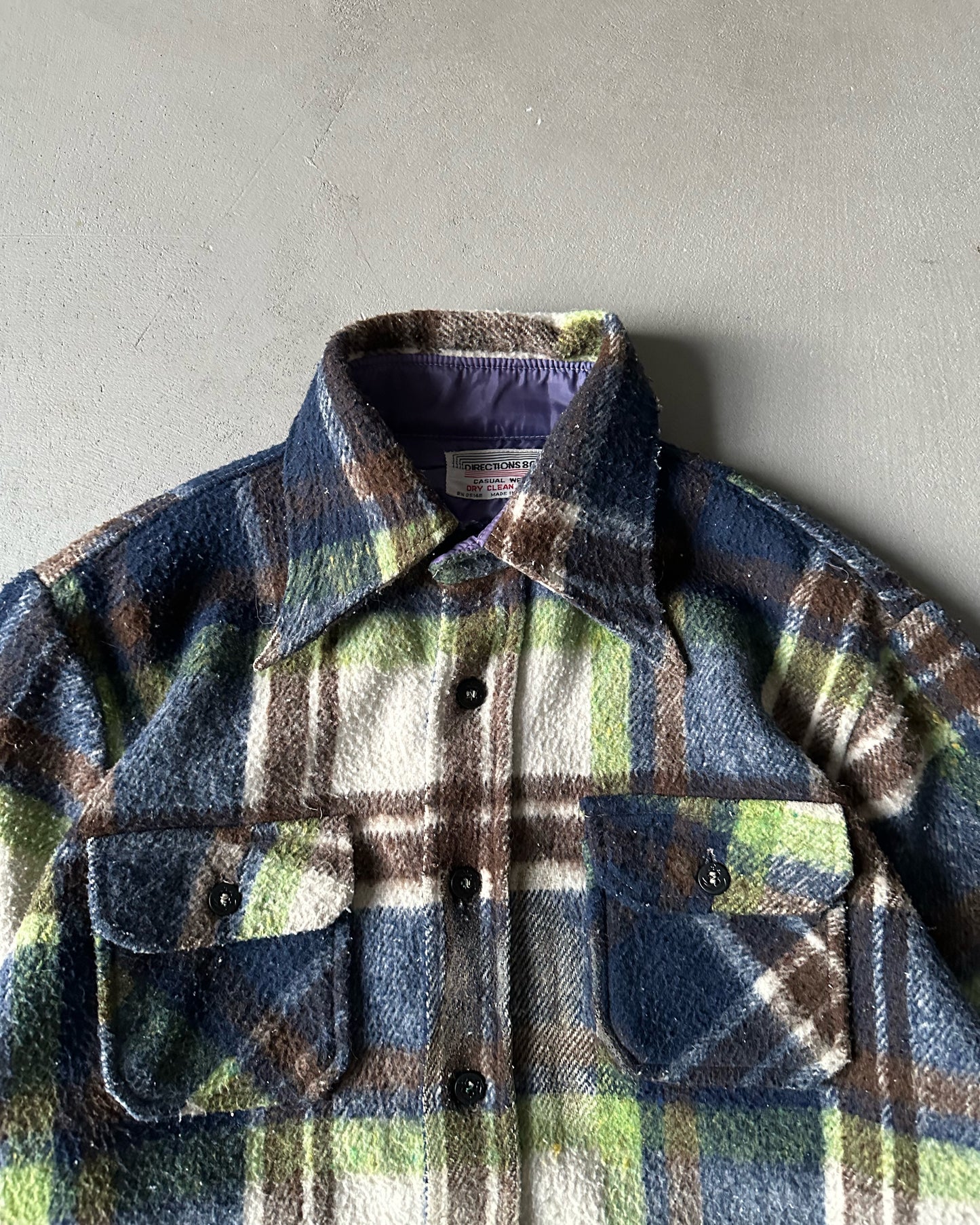 1980s - Navy/Brown Plaid Wool Shacket - S/M