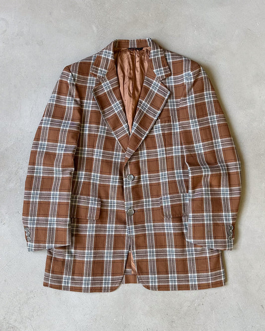 1980s - Brown/Blue Plaid Blazer - 41