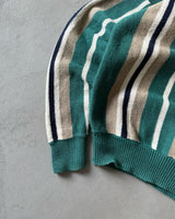 1990s - Teal/Cream Striped Cotton Sweater - L