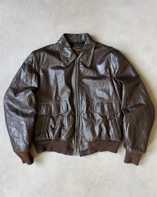 1980s - Dark Brown Reed Leather Jacket - M