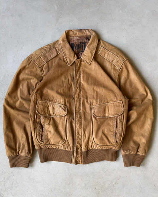 1990s - Light Brown Aviator Leather Jacket - S/M