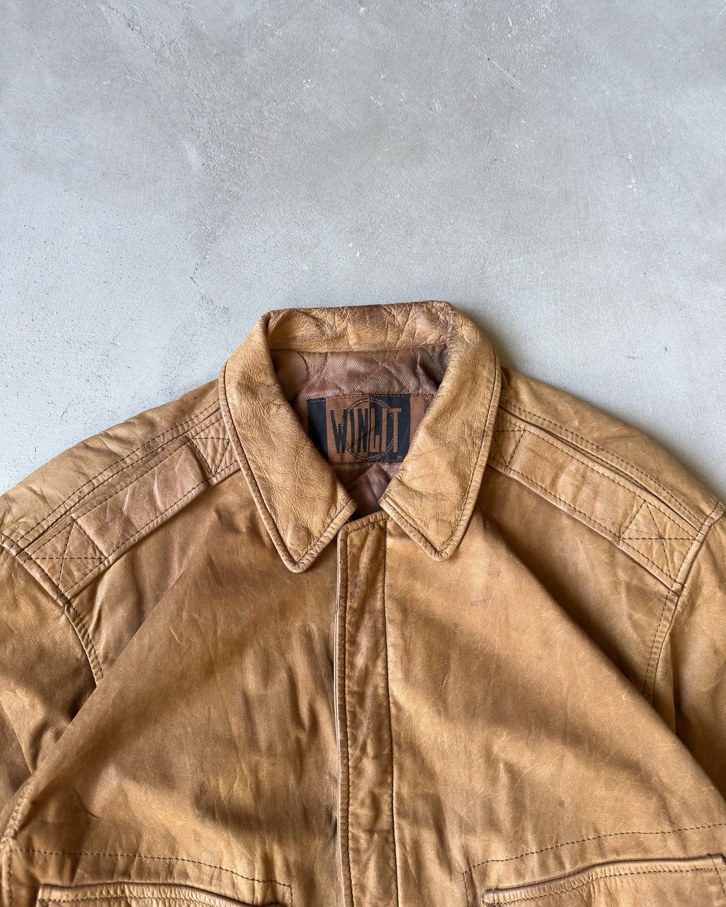 1990s - Light Brown Aviator Leather Jacket - S/M