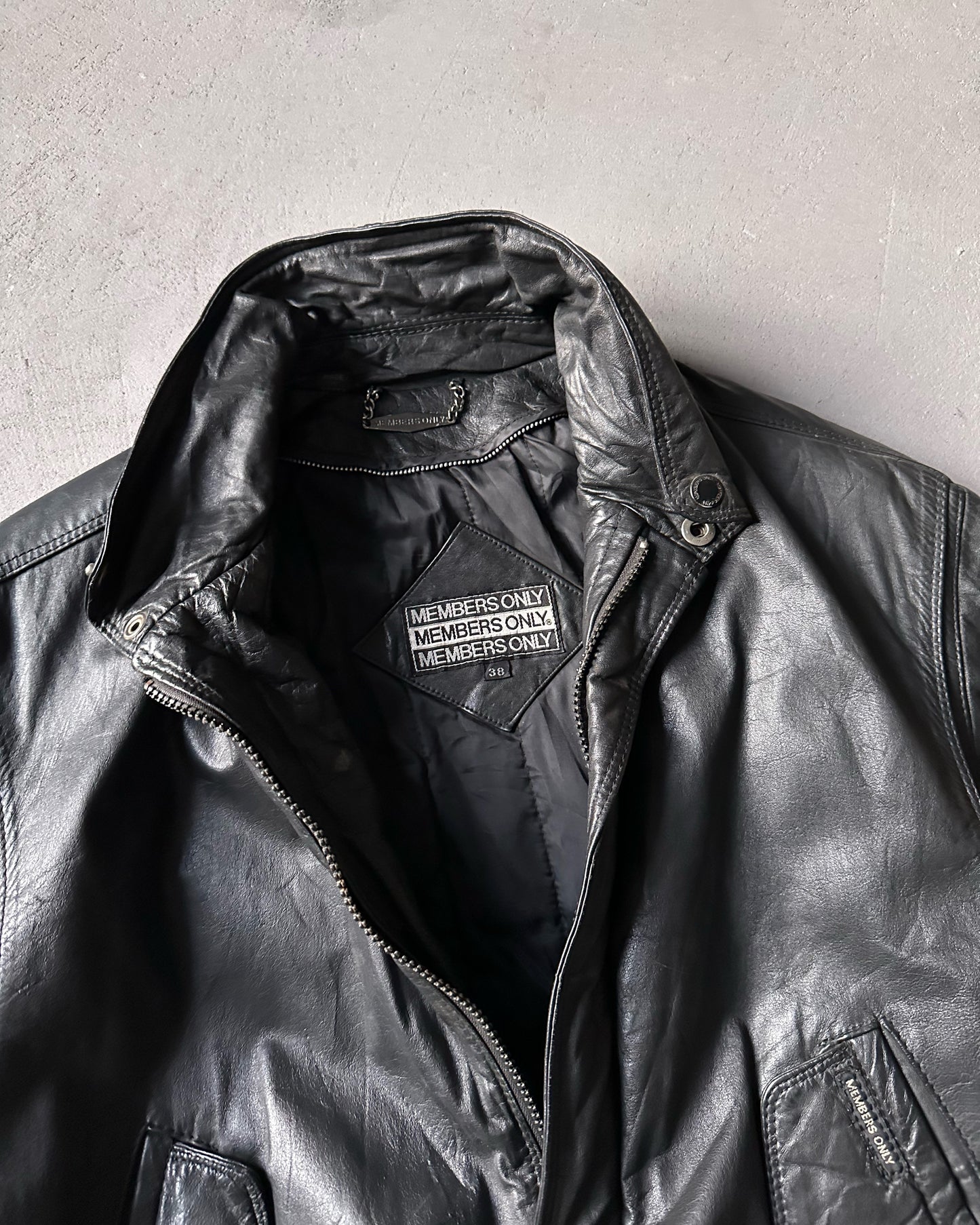 1990s - Black Leather Bomber Jacket - S