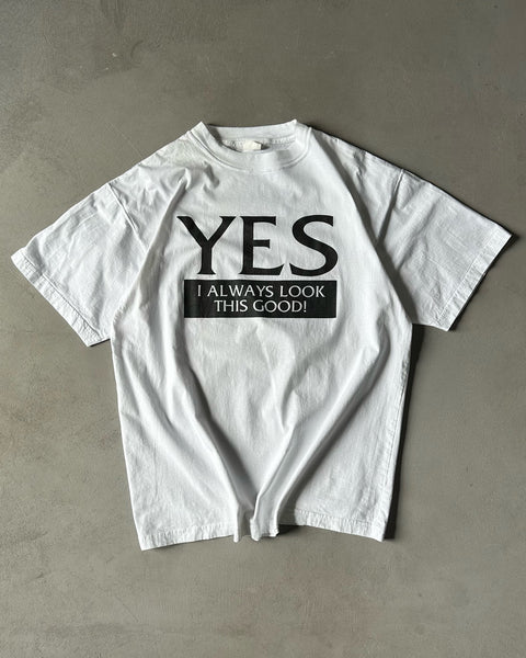 1990s - White "Yes" T-Shirt - L