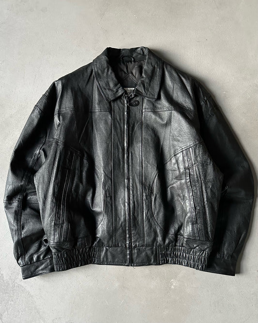 1990s - Black Leather Jacket - L