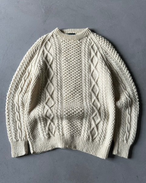 1990s - Cream Fisherman Wool Sweater - M
