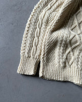 1990s - Cream Fisherman Wool Sweater - M