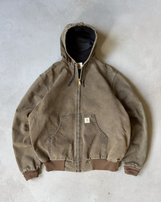 1990s - Faded Brown Carhartt Hooded Jacket - L/XL